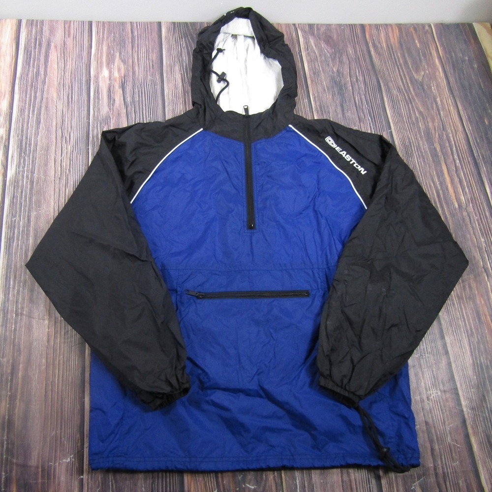 Port & Company Jacket Mens M Blue 1/2 Zip Hooded Windbreaker Easton Baseball